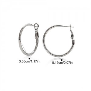 3cm Simple Circle Style Women Fashion Stainless Steel Wholesale Hoop Earrings - Silver