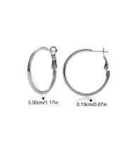 3cm Simple Circle Style Women Fashion Stainless Steel Wholesale Hoop Earrings - Silver