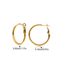 3cm Simple Circle Style Women Fashion Stainless Steel Wholesale Hoop Earrings - Golden
