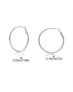 5cm Simple Circle Style Women Fashion Stainless Steel Wholesale Hoop Earrings - Silver