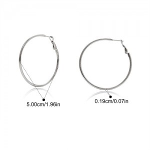 5cm Simple Circle Style Women Fashion Stainless Steel Wholesale Hoop Earrings - Silver
