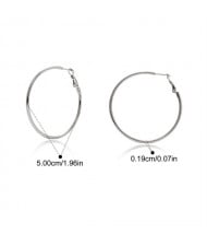 5cm Simple Circle Style Women Fashion Stainless Steel Wholesale Hoop Earrings - Silver