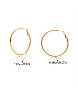 5cm Simple Circle Style Women Fashion Stainless Steel Wholesale Hoop Earrings - Golden