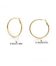 5cm Simple Circle Style Women Fashion Stainless Steel Wholesale Hoop Earrings - Golden