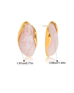 Bean Shape Design Maillard Resin Women Fashion Stainless Steel Wholesale Earrings - Pink