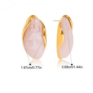 Bean Shape Design Maillard Resin Women Fashion Stainless Steel Wholesale Earrings - Pink