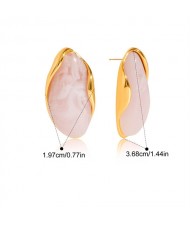 Bean Shape Design Maillard Resin Women Fashion Stainless Steel Wholesale Earrings - Pink