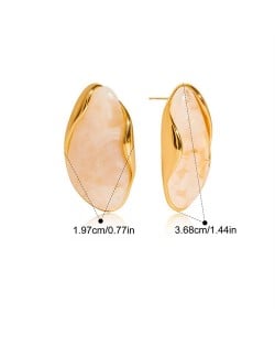 Bean Shape Design Maillard Resin Women Fashion Stainless Steel Wholesale Earrings - White