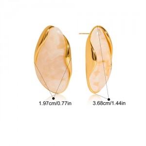 Bean Shape Design Maillard Resin Women Fashion Stainless Steel Wholesale Earrings - White