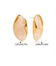 Bean Shape Design Maillard Resin Women Fashion Stainless Steel Wholesale Earrings - White