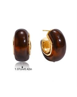 Thick C Shape Design Maillard Resin Women Fashion Stainless Steel Wholesale Earrings - Brown