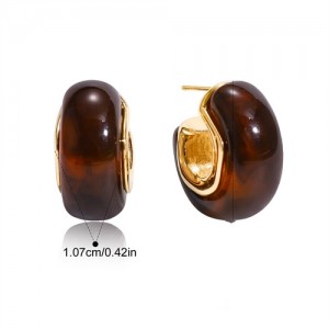 Thick C Shape Design Maillard Resin Women Fashion Stainless Steel Wholesale Earrings - Brown