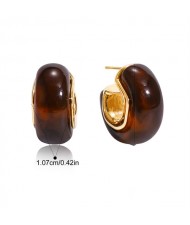Thick C Shape Design Maillard Resin Women Fashion Stainless Steel Wholesale Earrings - Brown