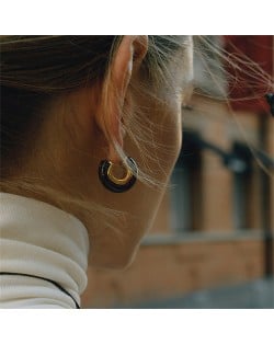 Thick C Shape Design Maillard Resin Women Fashion Stainless Steel Wholesale Earrings - Black