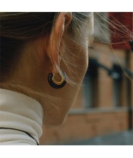Thick C Shape Design Maillard Resin Women Fashion Stainless Steel Wholesale Earrings - Black