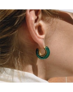 Thick C Shape Design Maillard Resin Women Fashion Stainless Steel Wholesale Earrings - Green