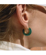 Thick C Shape Design Maillard Resin Women Fashion Stainless Steel Wholesale Earrings - Green