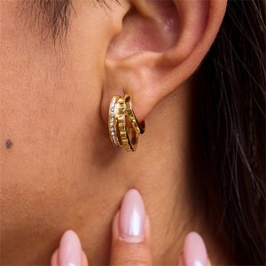 Three Rings Combo Design Women Fashion Stainless Steel Wholesale Hoop Earrings