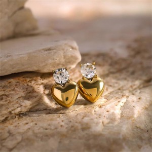 Glisten Peach Heart Women Fashion Stainless Steel Wholesale Earrings