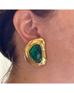 Irregular Green Resin Design Women Fashion Stainless Steel Wholesale Earrings