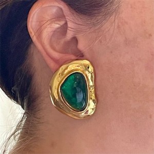 Irregular Green Resin Design Women Fashion Stainless Steel Wholesale Earrings