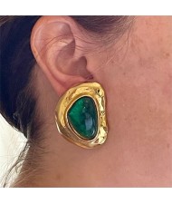 Irregular Green Resin Design Women Fashion Stainless Steel Wholesale Earrings
