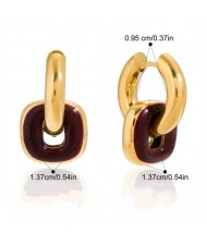 Square with Circle Design Women Fashion Stainless Steel Wholesale Earrings - Red