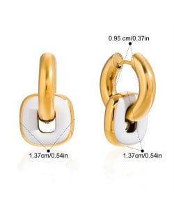Square with Circle Design Women Fashion Stainless Steel Wholesale Earrings - White