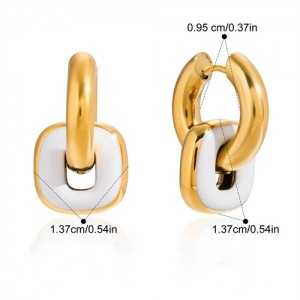 Square with Circle Design Women Fashion Stainless Steel Wholesale Earrings - White