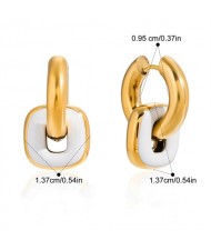 Square with Circle Design Women Fashion Stainless Steel Wholesale Earrings - White