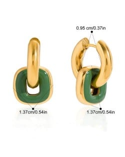 Square with Circle Design Women Fashion Stainless Steel Wholesale Earrings - Green