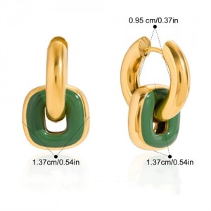 Square with Circle Design Women Fashion Stainless Steel Wholesale Earrings - Green