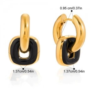 Square with Circle Design Women Fashion Stainless Steel Wholesale Earrings - Black