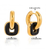 Square with Circle Design Women Fashion Stainless Steel Wholesale Earrings - Black