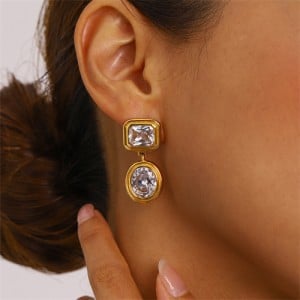 Retro Round Pendant Design Women Fashion Stainless Steel Wholesale Earrings - White