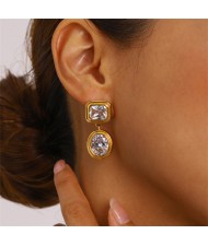 Retro Round Pendant Design Women Fashion Stainless Steel Wholesale Earrings - White