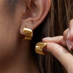 Wide Version C Shape Design Women Fashion Stainless Steel Wholesale Earrings