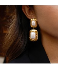 Rectangle Pearl Pendant Women Fashion Stainless Steel Wholesale Earrings