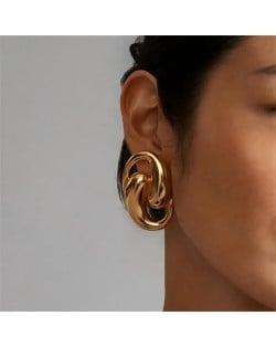 Hollow-out Oval Twin Water Drop Design Women Fashion Stainless Steel Wholesale Earrings