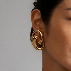Hollow-out Oval Twin Water Drop Design Women Fashion Stainless Steel Wholesale Earrings