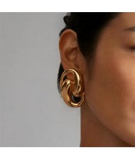 Hollow-out Oval Twin Water Drop Design Women Fashion Stainless Steel Wholesale Earrings