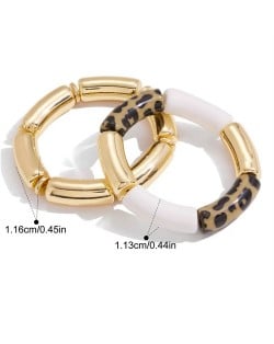 2 Pieces Set Leopard Bamboo Joint Design Fashion Stainless Steel Wholesale Bracelet