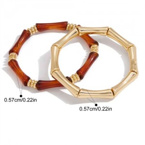 2 Pieces Set Brown with Golden Bamboo Joint Design Fashion Stainless Steel Wholesale Bracelet
