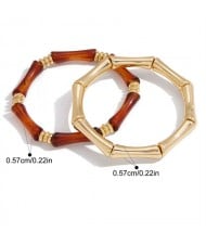 2 Pieces Set Brown with Golden Bamboo Joint Design Fashion Stainless Steel Wholesale Bracelet