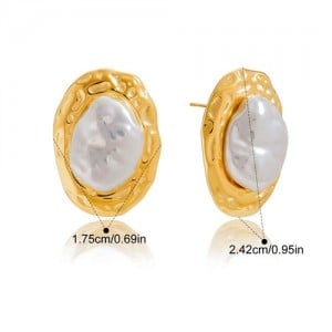Irregular Shell Pearl Oval Shape Women Fashion Stainless Steel Wholesale Earrings