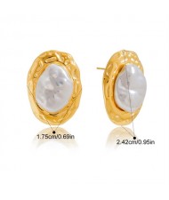 Irregular Shell Pearl Oval Shape Women Fashion Stainless Steel Wholesale Earrings