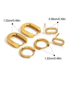 3 Pairs Set Oval and Circle Combo Women Fashion Stainless Steel Wholesale Earrings