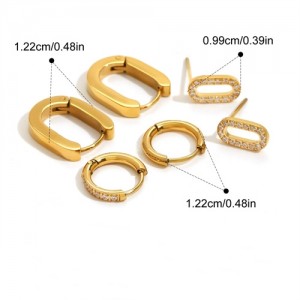 3 Pairs Set Oval and Circle Combo Women Fashion Stainless Steel Wholesale Earrings