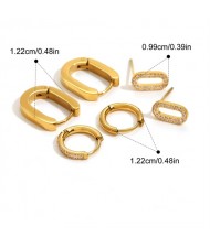 3 Pairs Set Oval and Circle Combo Women Fashion Stainless Steel Wholesale Earrings
