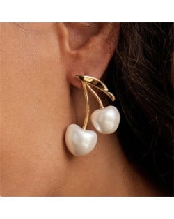 Elegant White Pearl Cherry Design Women Fashion Stainless Steel Wholesale Earrings